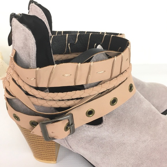 Gray ankle strap boots chunky heel booties 8.5 - Picture 6 of 11